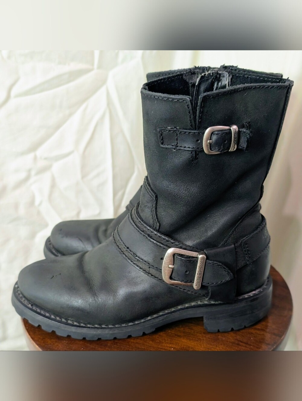 Harley-Davidson Womens Size 7 Black Leather Engineer Moto Riding Boots Buckle